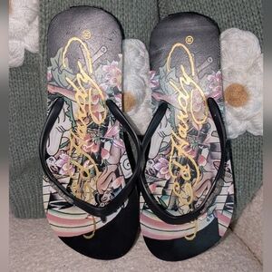 Ed Hardy Black Artistic Sandals